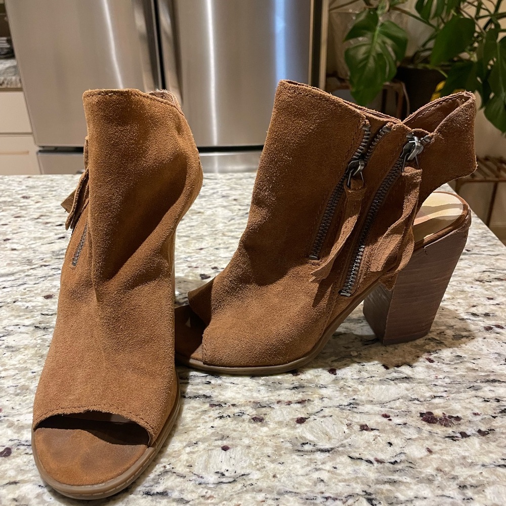 Dolce Via Brown Suede Peep-Toe Ankle Boots